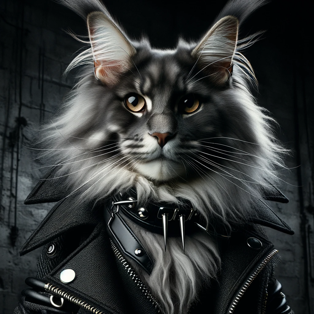 AI-generated image of a Maine Coon cat inspired by Taylor Swift's "Reputation" album cover.