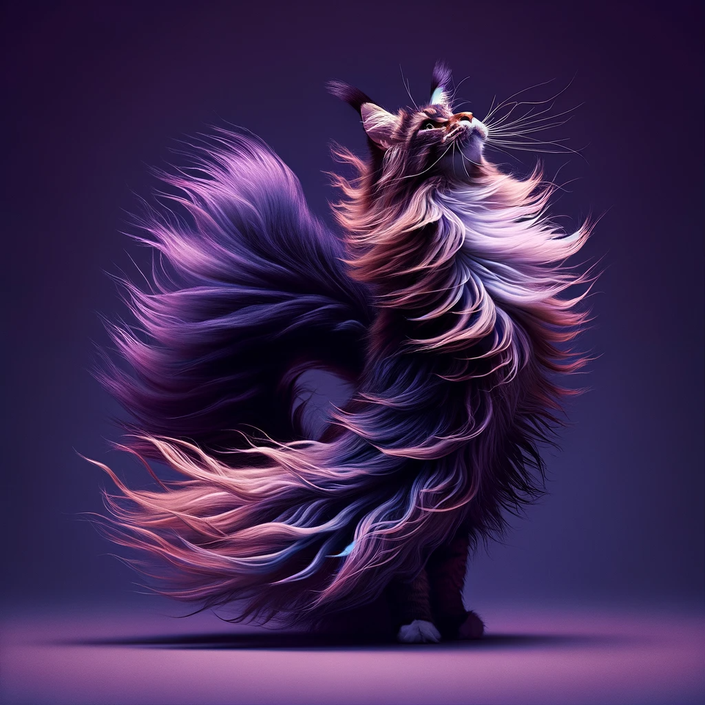 AI-generated image of a Maine Coon cat inspired by Taylor Swift's "Speak Now" album cover.