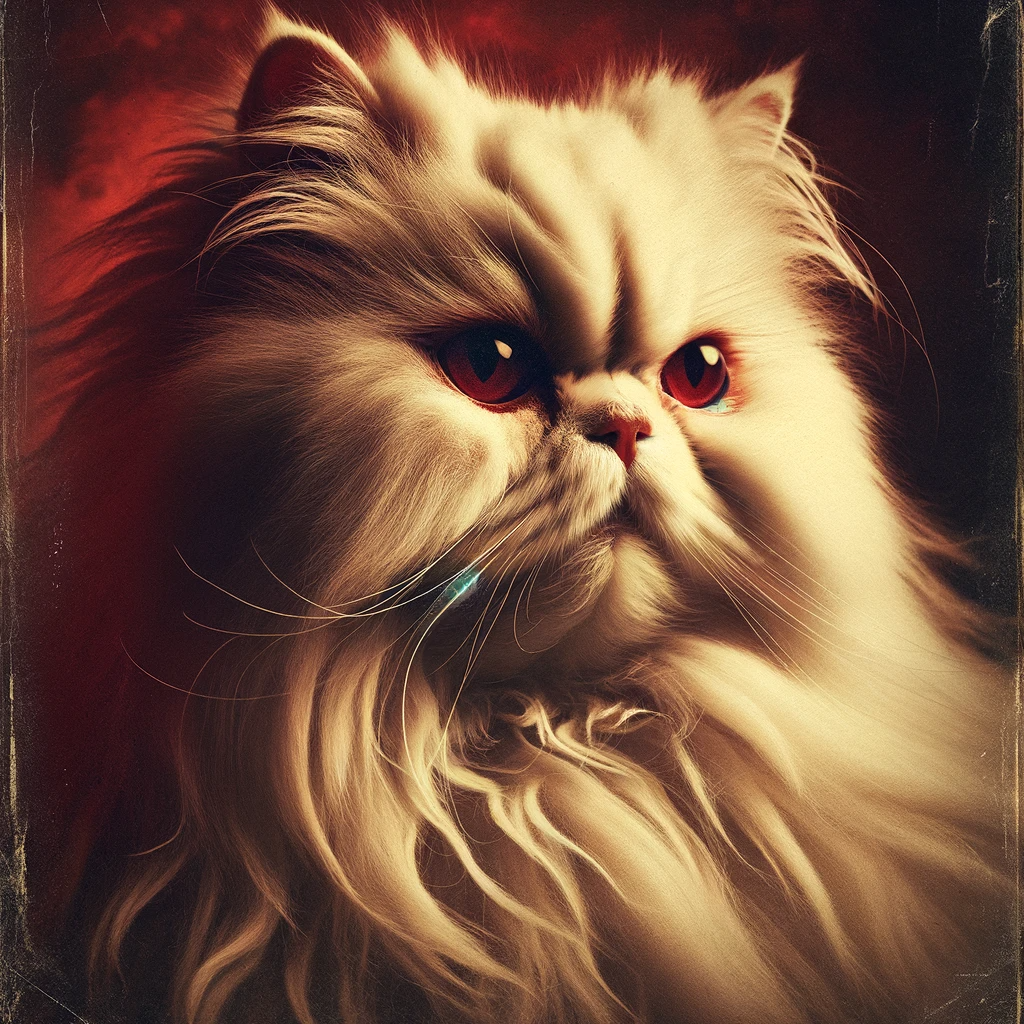 AI-generated image of a Persian cat inspired by Taylor Swift's "Red" album cover.