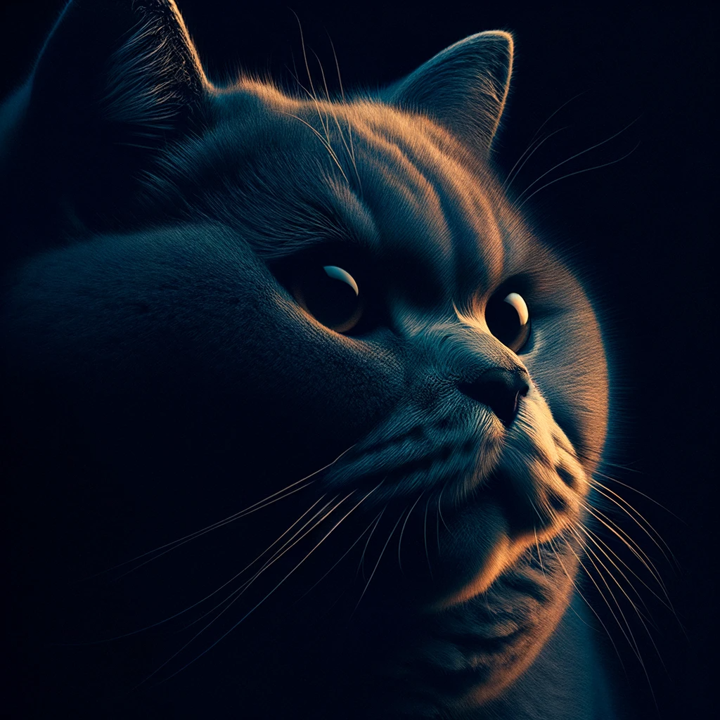 AI-generated image of a British Shorthair cat inspired by Taylor Swift's "Midnights" album cover.
