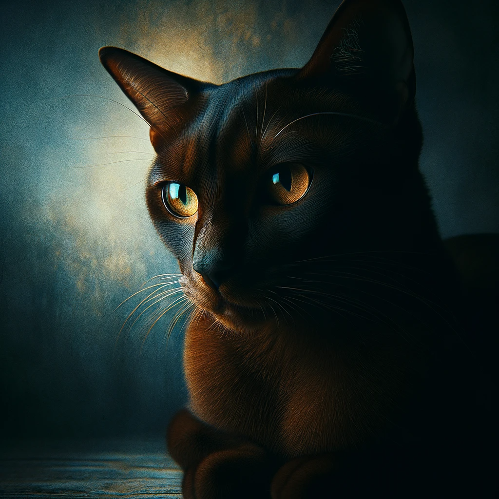 AI-generated image of a Havana Brown cat inspired by Taylor Swift's "Midnights" album cover.
