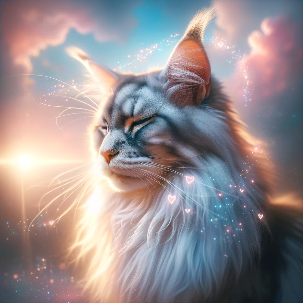 AI-generated image of a Maine Coon cat inspired by Taylor Swift's "Lover" album cover.