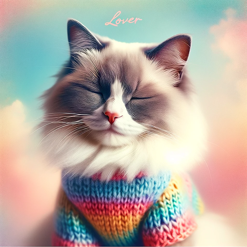 AI-generated image of a Ragdoll cat inspired by Taylor Swift's "Lover" album cover.