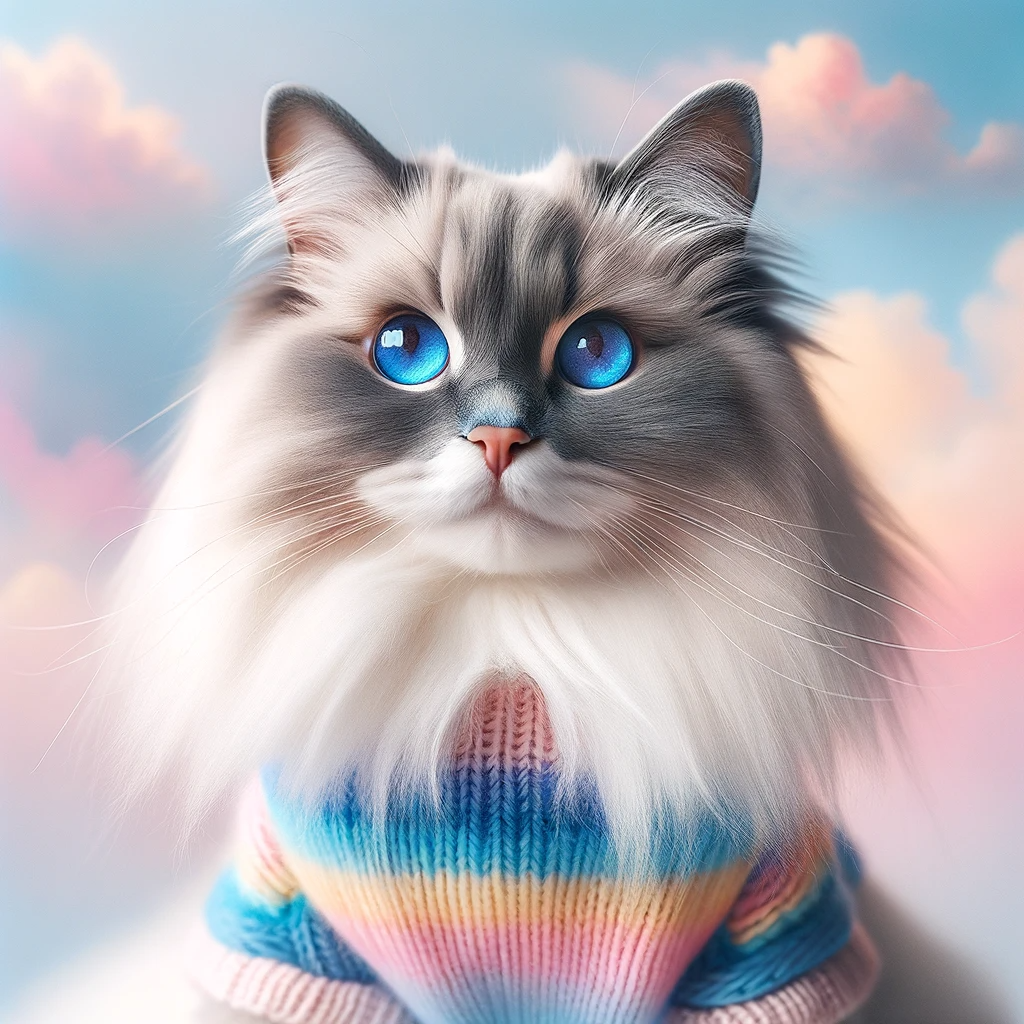 AI-generated image of a Ragdoll cat inspired by Taylor Swift's "Lover" album cover.