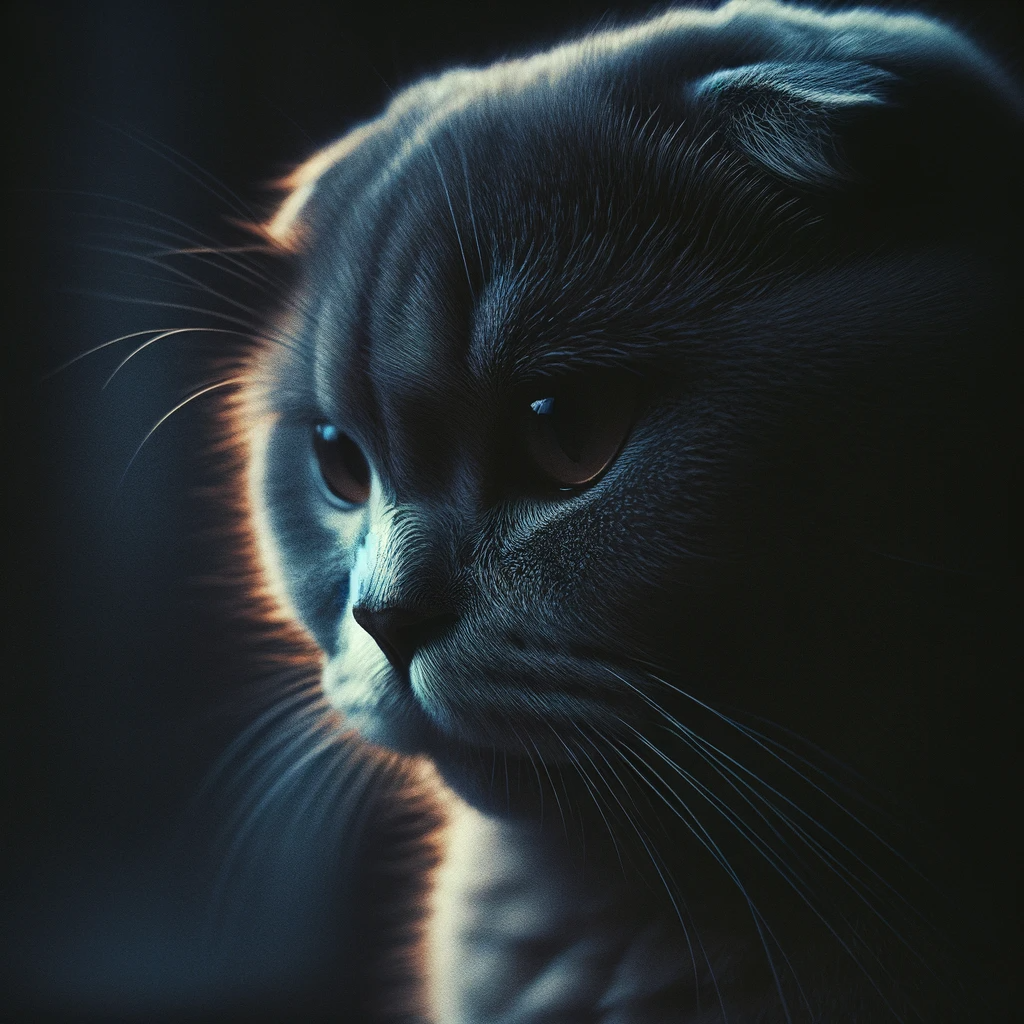 AI-generated image of a Scottish Fold cat inspired by Taylor Swift's "Midnights" album cover.