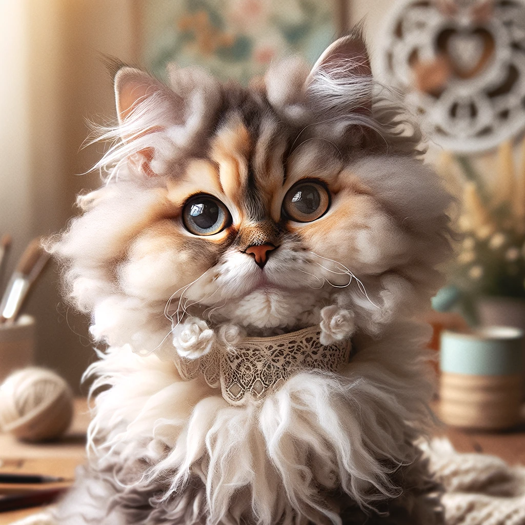 AI-generated image of a Selkirk Rex cat inspired by Taylor Swift's "Taylor Swift" album cover.
