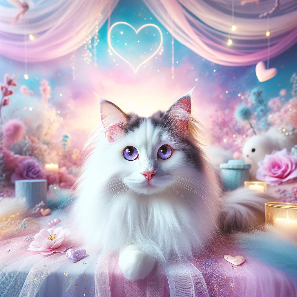 AI-generated image of a Turkish Van cat inspired by Taylor Swift's "Lover" album cover.